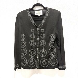 Anna Rossi wool blend rhinestone circular geometric pattern Black Cardigan 10